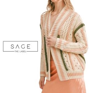 Sage The Label NWT Kalyn Chunky Cardigan In Cream Multi - Size Small